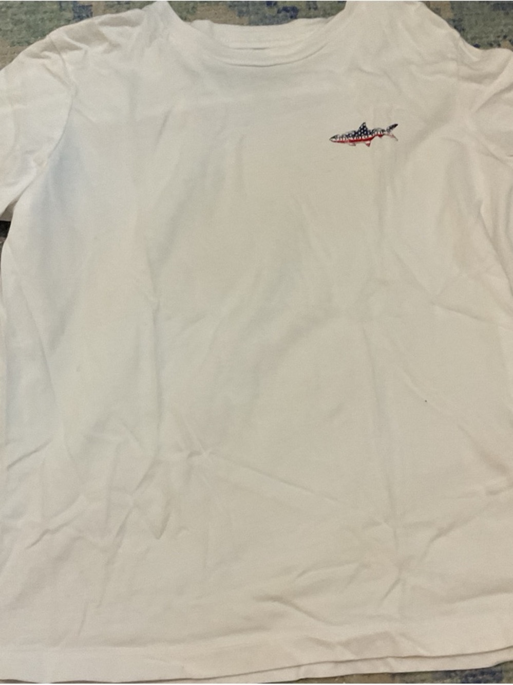 Vineyard Vines White Short Sleeve Tee with Flag Shark Logo